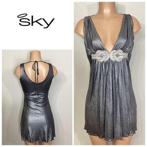 New. SKY 100% silk with foil printing embellished dress. XS. Normally $200